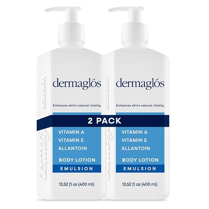 Dermaglos 2-pack Moisturizing Body Lotion for Dry Skin with Extra Vitamin A, Vitamin E & Allantoin | Hydrating & Regenerating formula for Stretch Marks, Tattoos, Scars & Wrinkles | 13.52 Fl Oz.-FemmiqueWomen