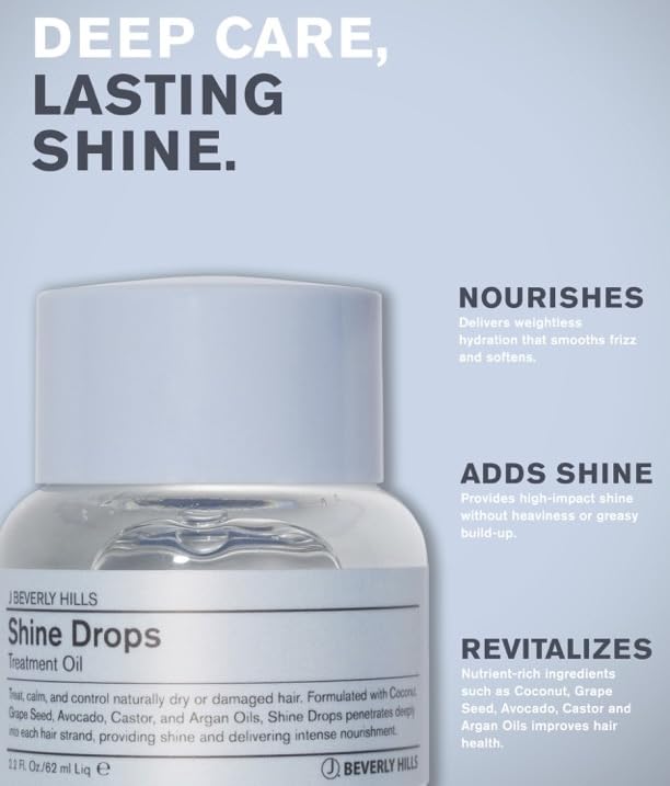 J Beverly Hills Shine Drops Hair Treatment Oil with Botanical Oils for Shine, Nourishment and Dry Hair Repair, 2.2 Oz-FemmiqueWomen