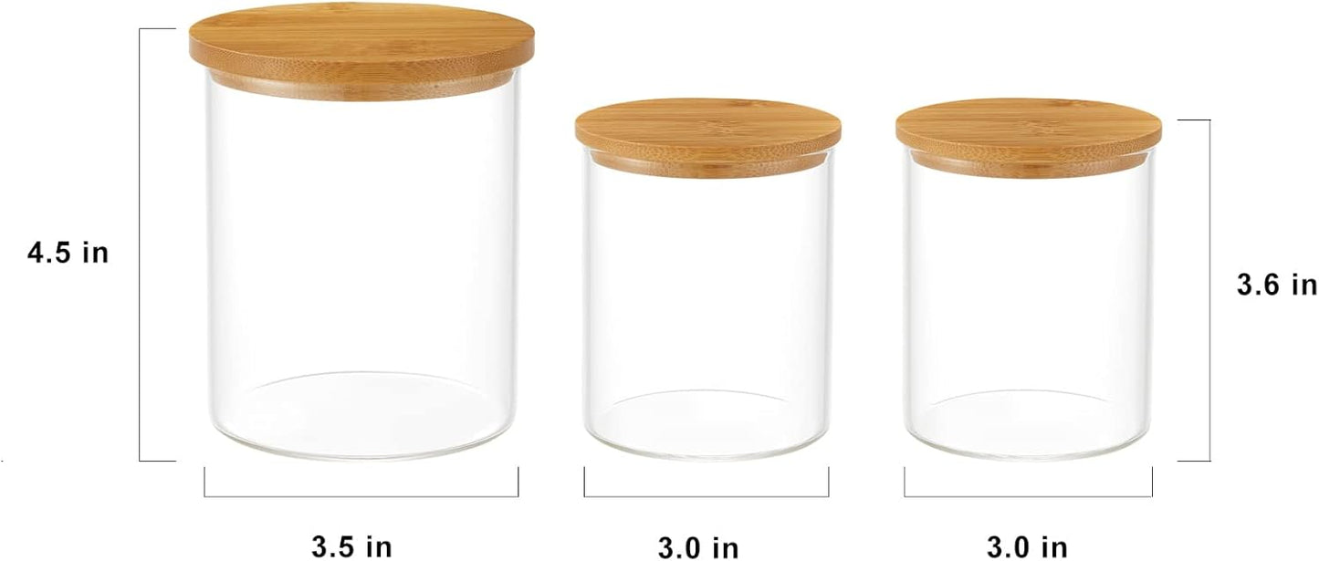 3 Pack Glass Qtip Holder Dispenser, 20 oz and 11 oz Clear Glass Apothecary Jars, Bathroom Vanity Canisters Organizer Jars for Cotton Swabs, Balls, Rounds, Pads, Floss, Bath Salts-FemmiqueWomen