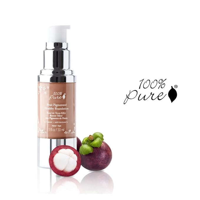 100% PURE Healthy Foundation Full Face Coverage Makeup, Liquid Matte Finish with Anti-Aging Benefits - Vegan Gorgeous Fruit Pigmented Toffee Color (Tan with Neutral Undertone) - 1 Fl Oz-FemmiqueWomen