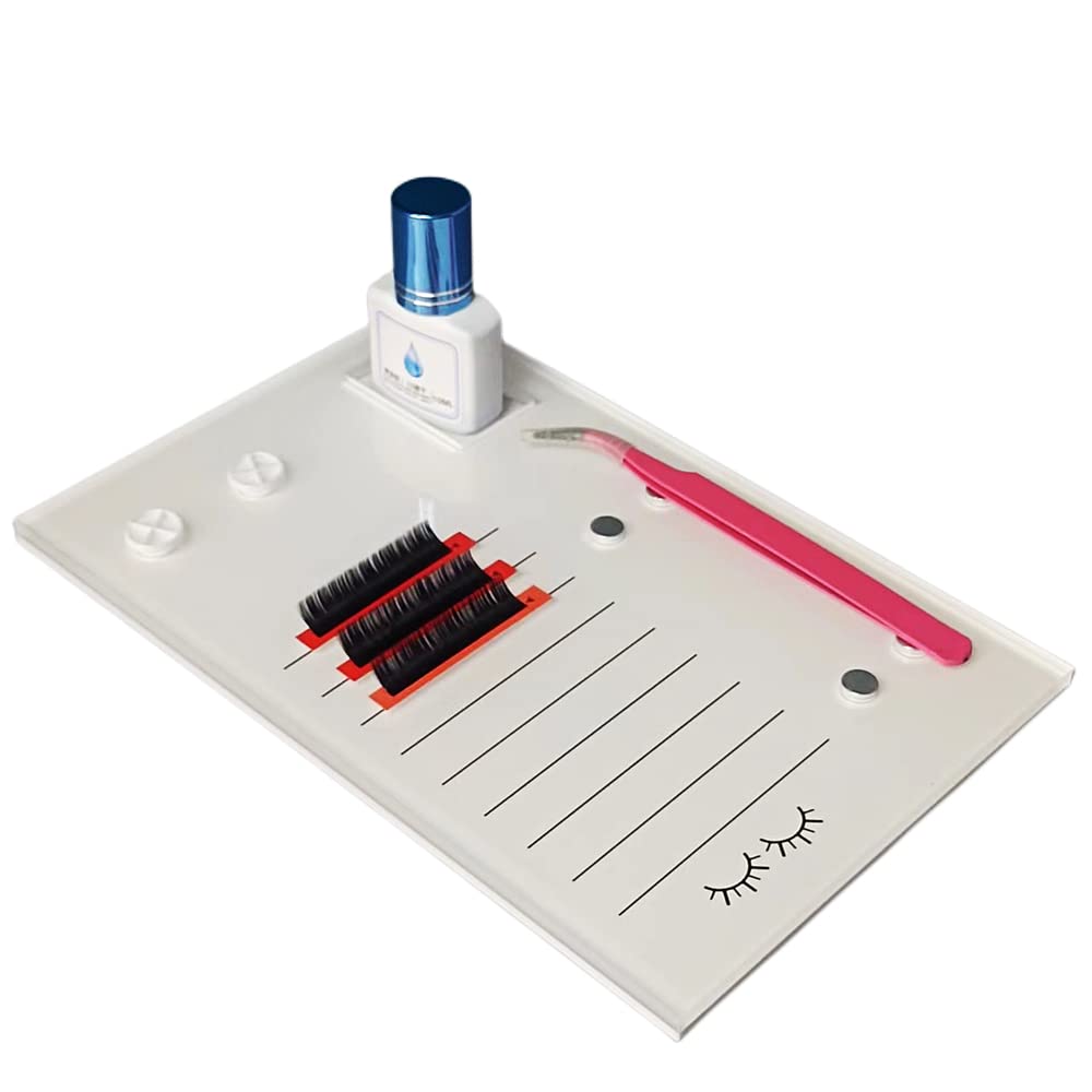 Grafting False Eyelash Acrylic Extension Pallet, Eyelash Extension Glue Tweezers Plate Pad Makeup Palette Individual Training Tools (White (7.87x5.12in))-FemmiqueWomen
