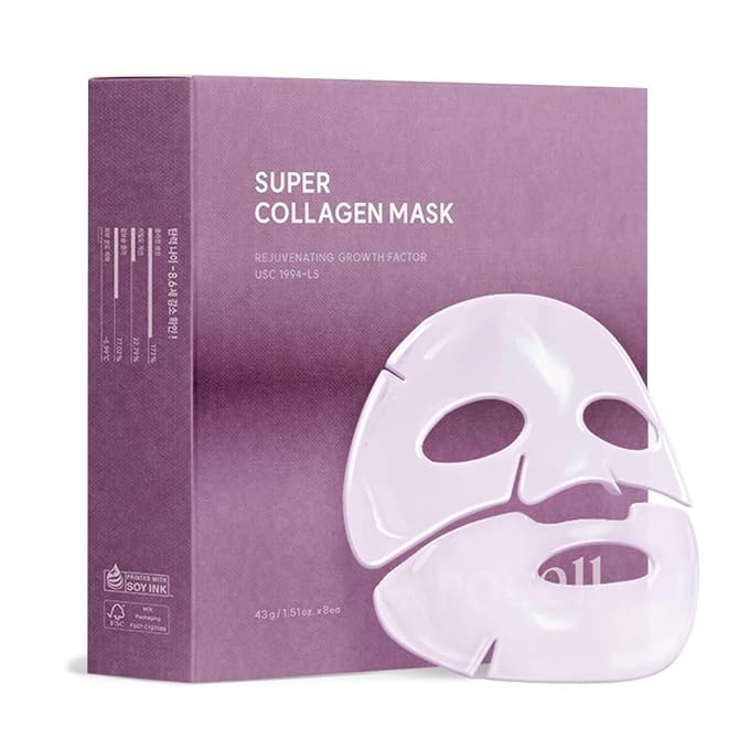 AROCELL Super Collagen Mask 7 Facial Sheet 5,000,000ppb Overnight Dual Matrix Hydrogel Masks with Low Molecular Weight Collagen for Elasticity Hydrating Anti-Aging Cooling Korean Skincare, 43g x 7ea