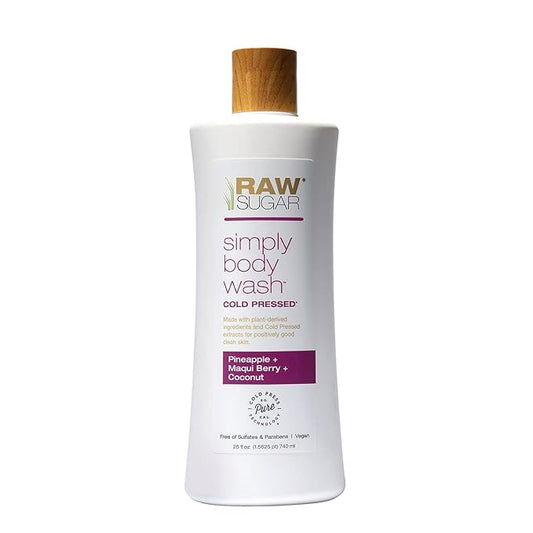 RAW SUGAR Simply Body Wash, (25 Fl Oz, Pack of 1) Bath Soap, Formulated without Sulfates & Parabens (Pineapple + Maqui Berry + Coconut)-FemmiqueWomen