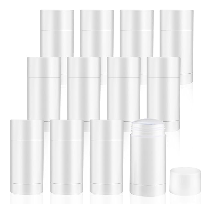12 Pieces 15g White Plastic Deodorant Containers,Empty 1/2 oz Travel Lip Balm Tubes,Refillable Twist-UP Solid Perfume Tubes,Lipstick Tubes for DIY-FemmiqueWomen
