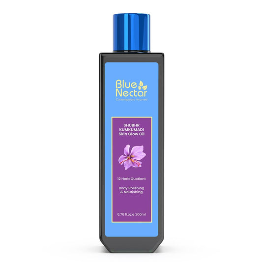Blue Nectar Kumkumadi Body Oil for Glowing Skin | Moisturizing Body Oil for Dry Skin with Relaxing Aroma | Plant Based Body Oil for Women & Men (12 Herbs, 6.76 fl oz)-FemmiqueWomen