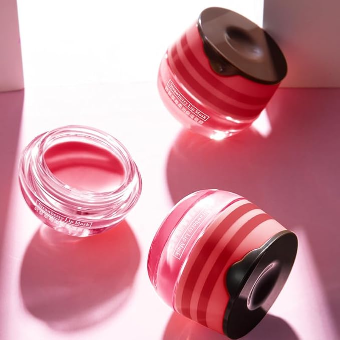 2 Pcs Lip Balm Honey Pot, Honey & Strawberry Moisturizing Lip Mask Reduces Lip Lines and Exfoliator, Prevention Dry & Cracked Lip. (Honey & Strawberry)-FemmiqueWomen