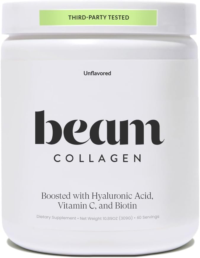 Beam Collagen Powder, Collagen for Women, Collagen with Hyaluronic Acid, Collagen Peptides Type 1 and 3, with Biotin, Grass Fed Bovine, Third-Party Tested, Best for Coffee, Vitamin C, 60 Servings-FemmiqueWomen
