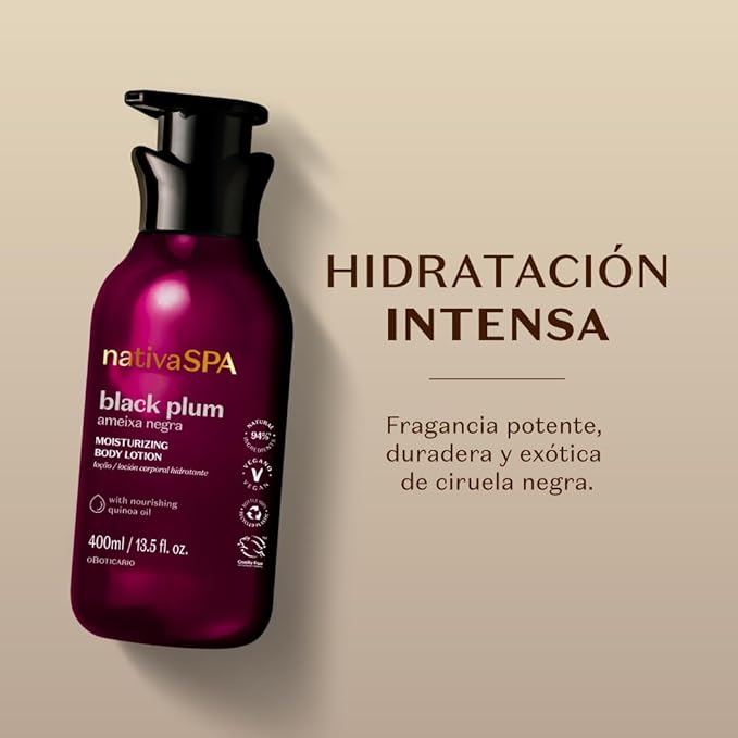 Nativa SPA by O Boticário, Black Plum Moisturizing Body Lotion, Long-Lasting Hydration and Lightweight, Fragranced Moisturizer, 13.5 Ounce-FemmiqueWomen