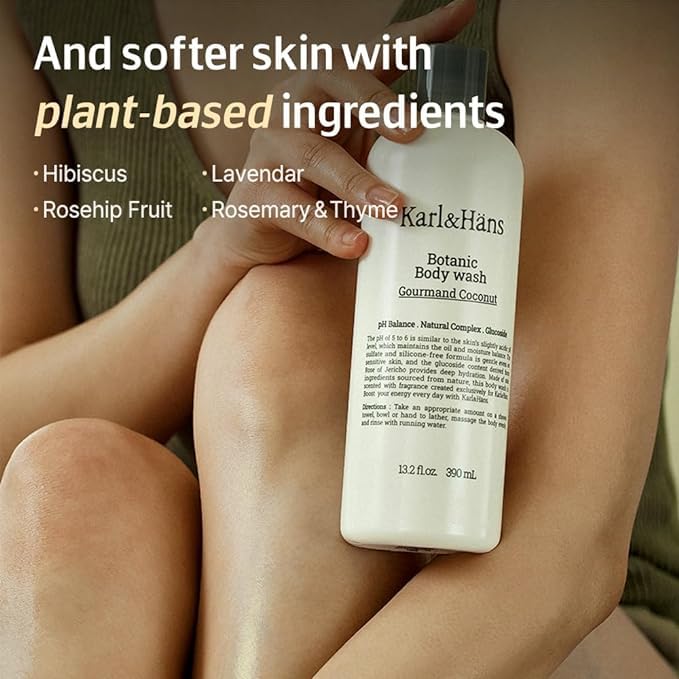 Karl&Hans Botanic Gourmand Coconut Vegan Body Wash - Organic, Natural Shower Gel for Moisturizing and Gentle Cleansing - Sulfate and Silicone Free - 13.2 fl oz-FemmiqueWomen