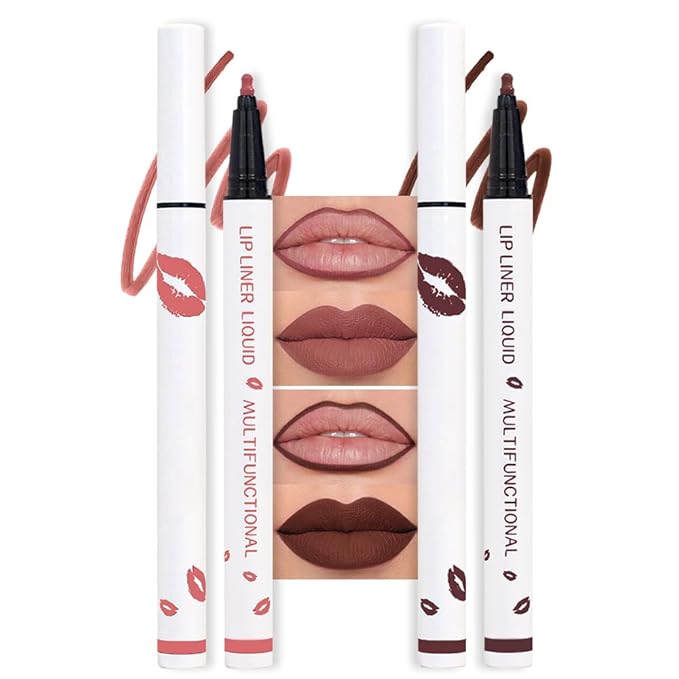 2Pcs Longwear Liquid Lip Liner Stain Marker Pen Set Long Lasting Waterproof, Maroon Dark Red Brown Dusty Mauve Matte 24 Hour Lip Liner and Lipstick Combo, Color Stay Lipliner, Lips Stain peel off-FemmiqueWomen