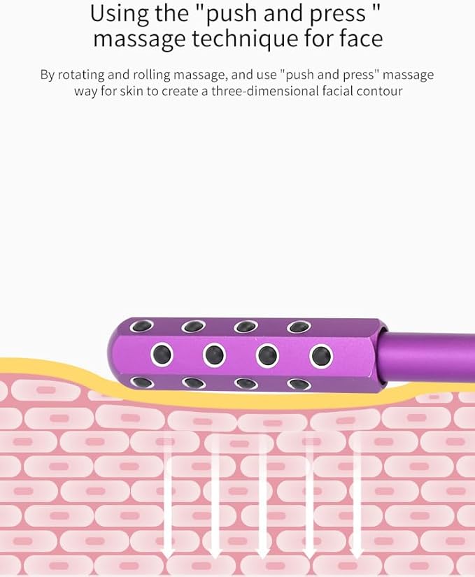 24-Stone Facial Roller - Cooling Face & Neck Massager Tool for Skin Rejuvenation | 360° Contouring with Germanium Stones & Aircraft Aluminum | Portable 7.6" Beauty Roller - Purple-FemmiqueWomen