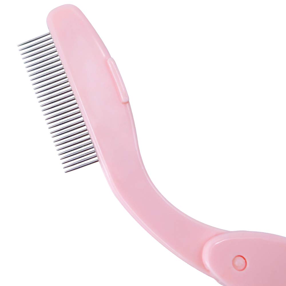 G2PLUS 4PCS Folding Eyelash Comb, Eyebrow Comb Metal Teeth, Eyelash Separator Comb, Eyelash Brush and Comb, Professional Tool for Define Lash & Brow (Pink+Black)-FemmiqueWomen