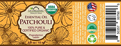 US Organic 100% Pure Patchouli Essential Oil - USDA Certified Organic, Steam Distilled - W/Euro droppers (More Size Variations Available) (15 ml / .5 fl oz)-FemmiqueWomen