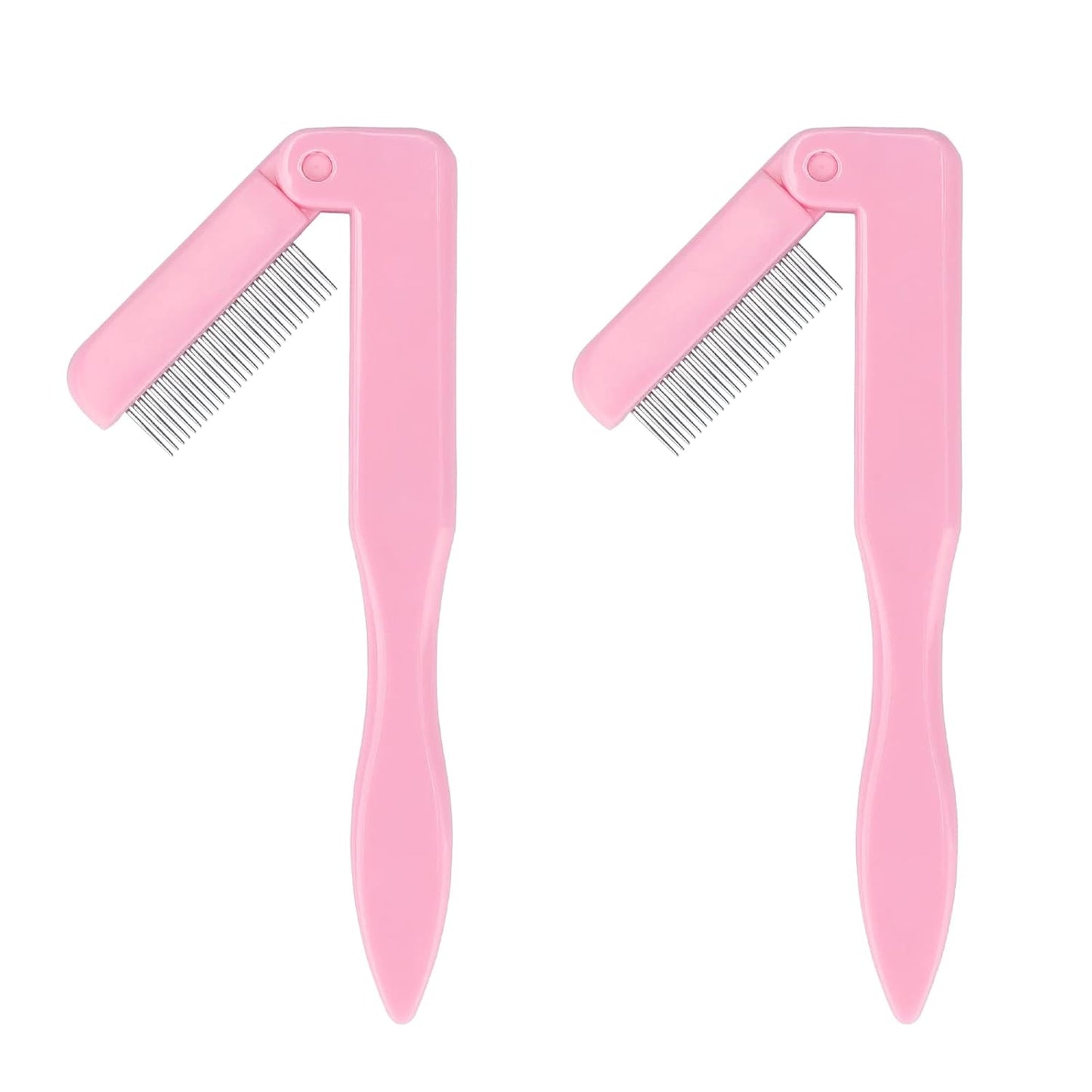 G2PLUS 2PCS Folding Eyelash Comb, Eyelash Separator Tool, Pink Eyebrow Comb Metal Teeth, Eyelash Brush Tool for Lash & Brow-FemmiqueWomen