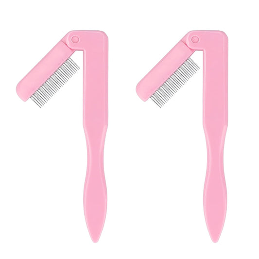 G2PLUS 2PCS Folding Eyelash Comb, Eyelash Separator Tool, Pink Eyebrow Comb Metal Teeth, Eyelash Brush Tool for Lash & Brow-FemmiqueWomen