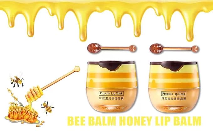2PCS Honey Balm Lip Balm, Lip Masks for Dry and Cracked Lips with Brush, Lip Exfoliator & Moisturizer, Reduces Lips Lines & Lightens Lips, Anti-Wrinkle, Aging-FemmiqueWomen