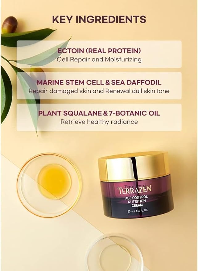 Terrzen Korean Face Cream Age Control Nutrition, 1.69 fl.oz. (50ml), Reduce Wrinkle, Hyaluronic Acid + Plant Stem Cell + Real Protein + Plant Squalane-FemmiqueWomen