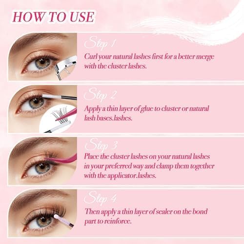 Lash Clusters Kit 432pcs Wispy Lashes Clusters Lash Clusters Clear Band Eyelash Clusters Natural Look Lash Extension Kit Invisible Band Lashes 0.07D-FemmiqueWomen