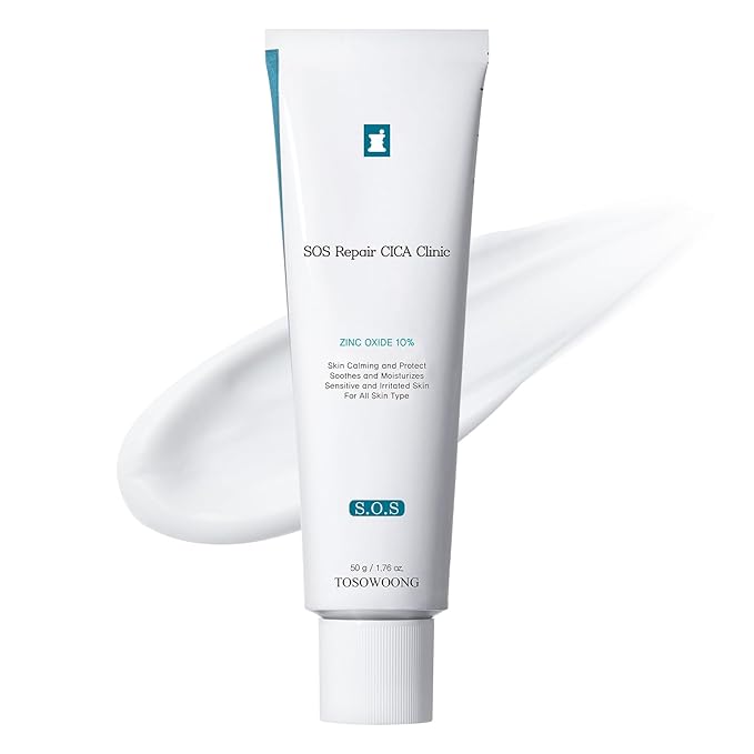 SOS Repair CICA Clinic Zinc Cream, 100,000ppm Zinc Oxide, Heal, Soothe Acne, Redness, Rosacea Treatment, Skin Barrier Repair, Moisture, Non-Comedogenic, Korean Skin care, 50g, 1.76 oz.-FemmiqueWomen