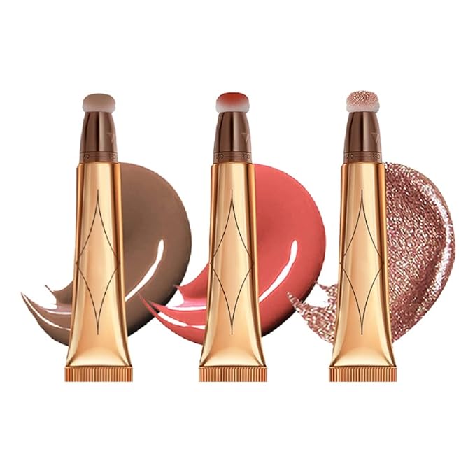 3 Color Contour Beauty Wand, Highlighter ，Face Concealer Contouring with Cushion Applicator Long Lasting & Smooth Matte Finish Liquid Illuminator Makeup Stick .(01 Contour+03 Cherry Red +05 Bronze Gold)-FemmiqueWomen