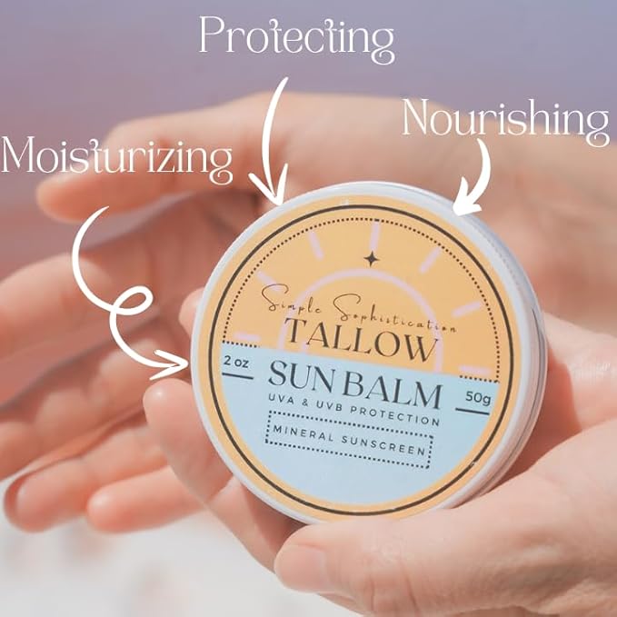 Tallow Sun Balm- with grassfed beef tallow, castor oil, zinc oxide | Mineral Sunscreen | Natural, Organic | Reef Safe, Ocean Friendly | Spf 30 - suitable for sensitive skin (2 oz) (Medium)-FemmiqueWomen