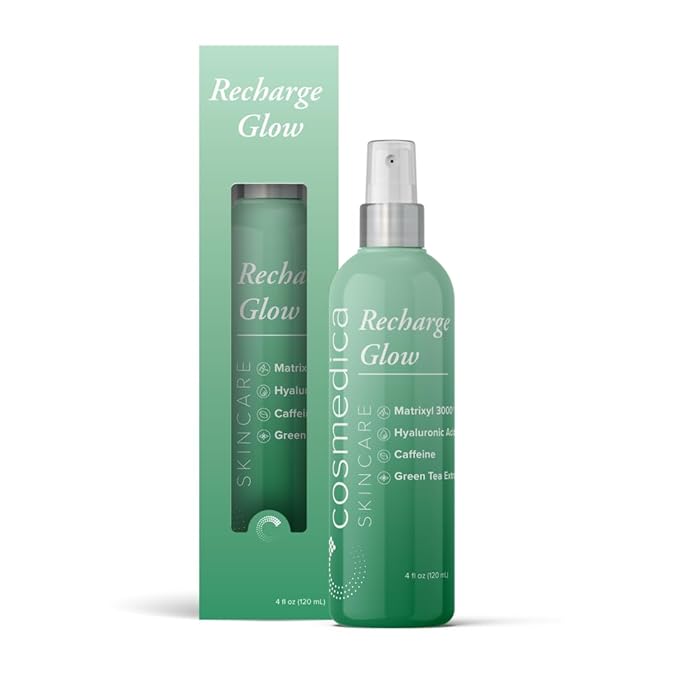 Cosmedica Skincare Recharge Glow Mist with Caffeine, Green Tea Extract, Hyaluronic Acid & Matrixyl 3000 for Energized Skin – 4 oz-FemmiqueWomen