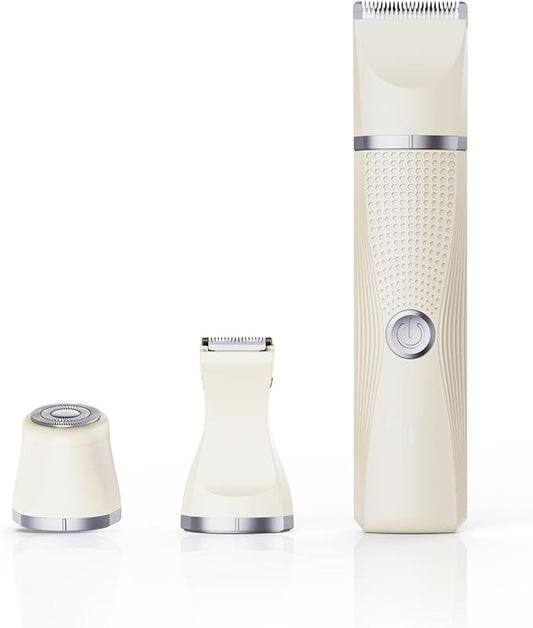 3-in-1 Electric Razor for Women - Waterproof Bikini Trimmer,Rechargeable Electric Shaver for Lady,Pubic Hair Trimmer Women,Personal Trimmer Groomer for Body Hair (Cream, LY-2)-FemmiqueWomen