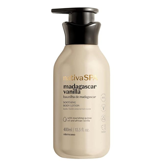 Nativa SPA by O Boticário, Madagascar Vanilla Moisturizing Body Lotion, Fragranced Skin Moisturizer with Purified Quinoa Drops, 13.5 Ounce-FemmiqueWomen