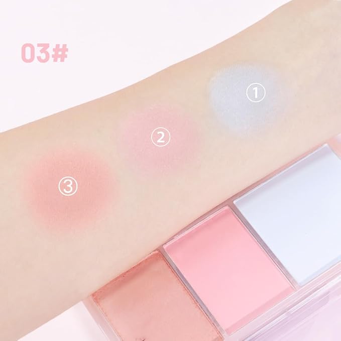 3 IN 1 Brown Nude Face Highlight Bronzer Powder Palette for Face Cheeks Contour Brightening, Buildable Matte Coverage Natural Makeup,Ultra Sculpt Nose Shadow Eyeshadow Primer-Nude-FemmiqueWomen