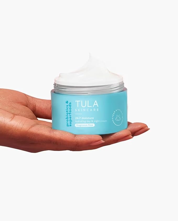 TULA Skin Care 24-7 Hydrating Day & Night Cream Fragrance Free - Nourishing Moisturizer for Face, Maintain Skin Balance & Improve Skin Smoothness, Contains Watermelon & Apple Extract, 1.5 oz.-FemmiqueWomen