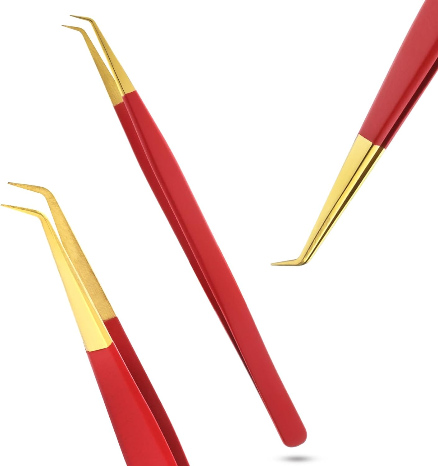 Isolation Tweezers for Eyelash Extension – 14cm Curved, Matte Red with Gold Tip, Stainless Steel, Best for Individual Isolation & Classic Lashes, Pinzas para Pestaña (Matte Red Gold Tip)-FemmiqueWomen