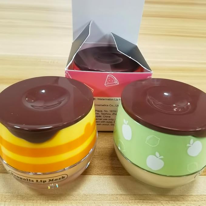 3PCS Bee Lip Balm Honey Pot,Honey&Apple Lime Lip Mask Overnight Moisturizing Lip Balm,Hydrating Prevention Dry and Cracked Reduces Lip Lines Lip Sleeping Mask (Honey+Strawberry+Apple Lime)-FemmiqueWomen
