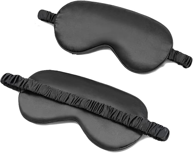 100% Natural Mulberry Soft Silk Sleep Mask, Light Blocking Eye Masks For Sleep, Night Blindfold Eye Mask Cover For Men And Women, Sleeping Night Mask For Travel (Black)-FemmiqueWomen