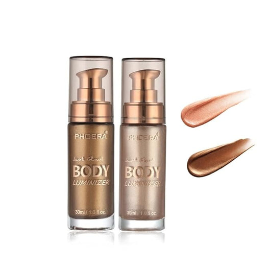 2 Pack PHOERA Body Luminizer, High Gloss Waterproof Body Luminizer Glitter Face Shimmer Moisturizer Lotion Tan Cream Foundation Makeup Bronzer(101 Rose Gold+103 Glistering Bronze)-FemmiqueWomen