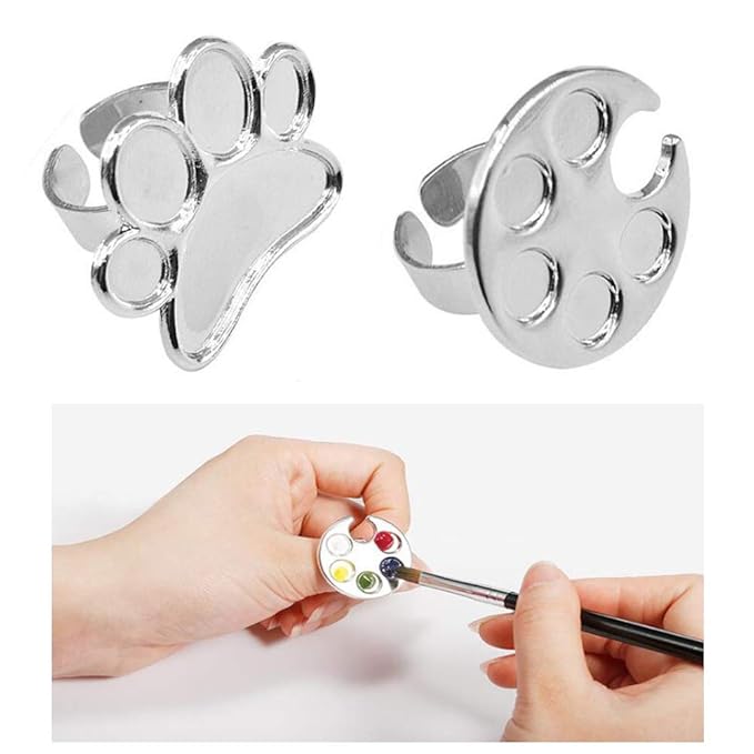 2 Pieces Nail Art Palette Finger Rings, Mini Polish Holder Drawing Color Palette, Nail Art Painting Gel Palette Manicure Tool, Cosmetic Artist Mixing Palette-FemmiqueWomen