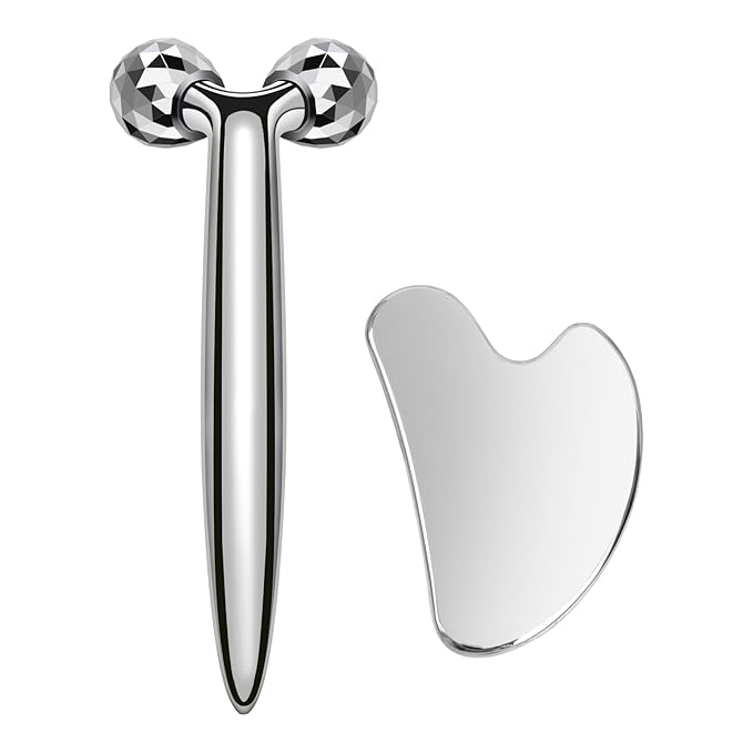 3D Gua Sha Facial Tools Metal Face Roller Stainless Steel Gua Sha Set Cooling Massage Tools for Reduce Puffiness, Firm Skin, Anti-Aging Care - Daily Facial Sculpting Gift for Women-FemmiqueWomen