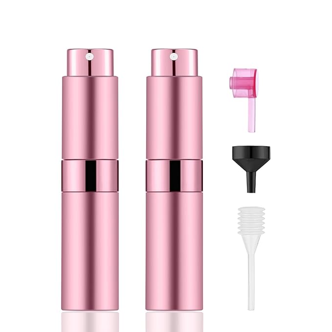 2 PCS/8ml Portable Mini Perfume Atomizer bottles, Empty Refillable Spray Bottle with 3 Types of Refill Tools, Pocket Travel Perfume Sample Bottles(Pink)-FemmiqueWomen