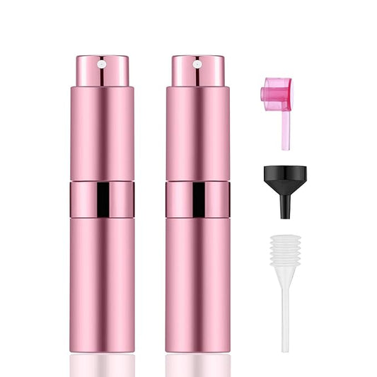 2 PCS/8ml Portable Mini Perfume Atomizer bottles, Empty Refillable Spray Bottle with 3 Types of Refill Tools, Pocket Travel Perfume Sample Bottles(Pink)-FemmiqueWomen