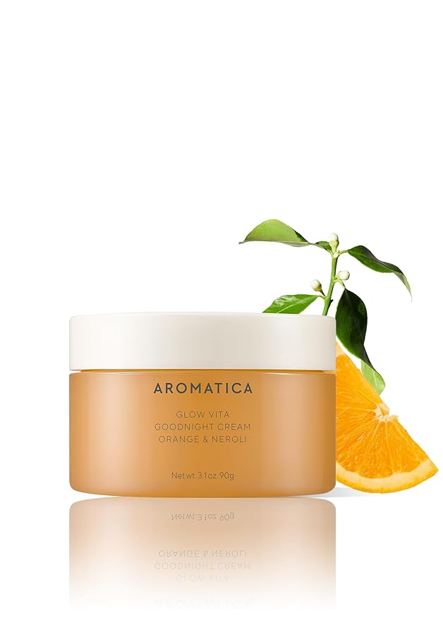 AROMATICA Glow Vita Goodnight Cream Orange & Neroli 3.1fl oz/90g - Night Cream Moisturizer For Face & Neck | Anti Aging Wrinkle Cream with Vitamin C, 5% Niacinamide-FemmiqueWomen