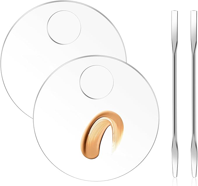 2 Pcs Makeup Palette Tray Clear Makeup Mixing Tray Cosmetic Palette Acrylic with 2 Pcs Spatula Tool Foundation Mixing Palette Cosmetic Palette for Mixing for Nail Art Foundation Shadow-FemmiqueWomen