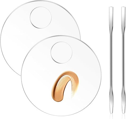 2 Pcs Makeup Palette Tray Clear Makeup Mixing Tray Cosmetic Palette Acrylic with 2 Pcs Spatula Tool Foundation Mixing Palette Cosmetic Palette for Mixing for Nail Art Foundation Shadow-FemmiqueWomen