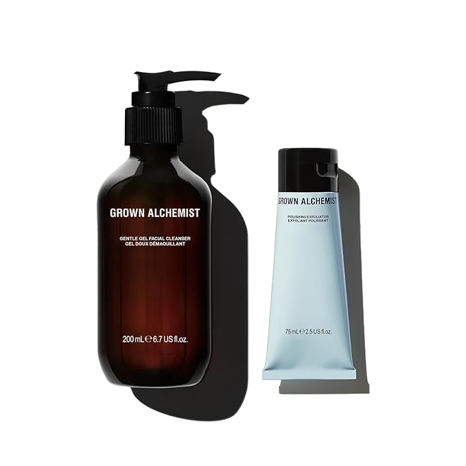 Grown Alchemist Facial Cleanser Set: Polishing Exfoliator (75ml) + Gentle Gel Cleanser (200ml)-FemmiqueWomen