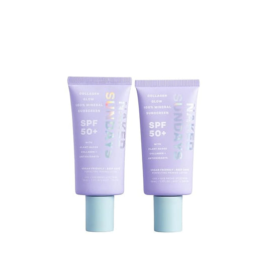 Naked Sundays SPF 50 Mineral Facial Sunscreen, Hydrating SPF with Zinc Oxide, Primer & Sheer Tint for Healthy Glow - 2 pack-FemmiqueWomen