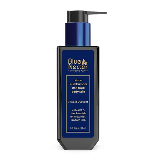 Blue Nectar 24K Carat Gold Body Milk for Women & Men | Body Lotion with Plant Based AHA & Niacinamide | Moisturizer for Body | All Skin Types (14 Herbs, 3.38 Fl Oz)-FemmiqueWomen