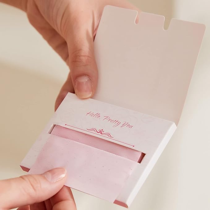 Makeup Mirror with Facial Oil Blotting Paper Sheets – 100 Counts, Silver Compact Folding Cosmetic Travel Mirror Pack (Rose)-FemmiqueWomen