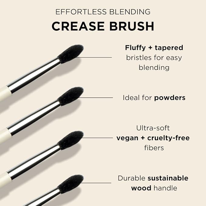HALEYS Crease Eyeshadow Brush, Medium Fluffy Tapered Brush, Soft, Easy Blending Makeup Tool, Seamless, Multi-tasking Makeup Brush for Cream and Powder, High-end Synthetic Bristles, Vegan + CF-FemmiqueWomen