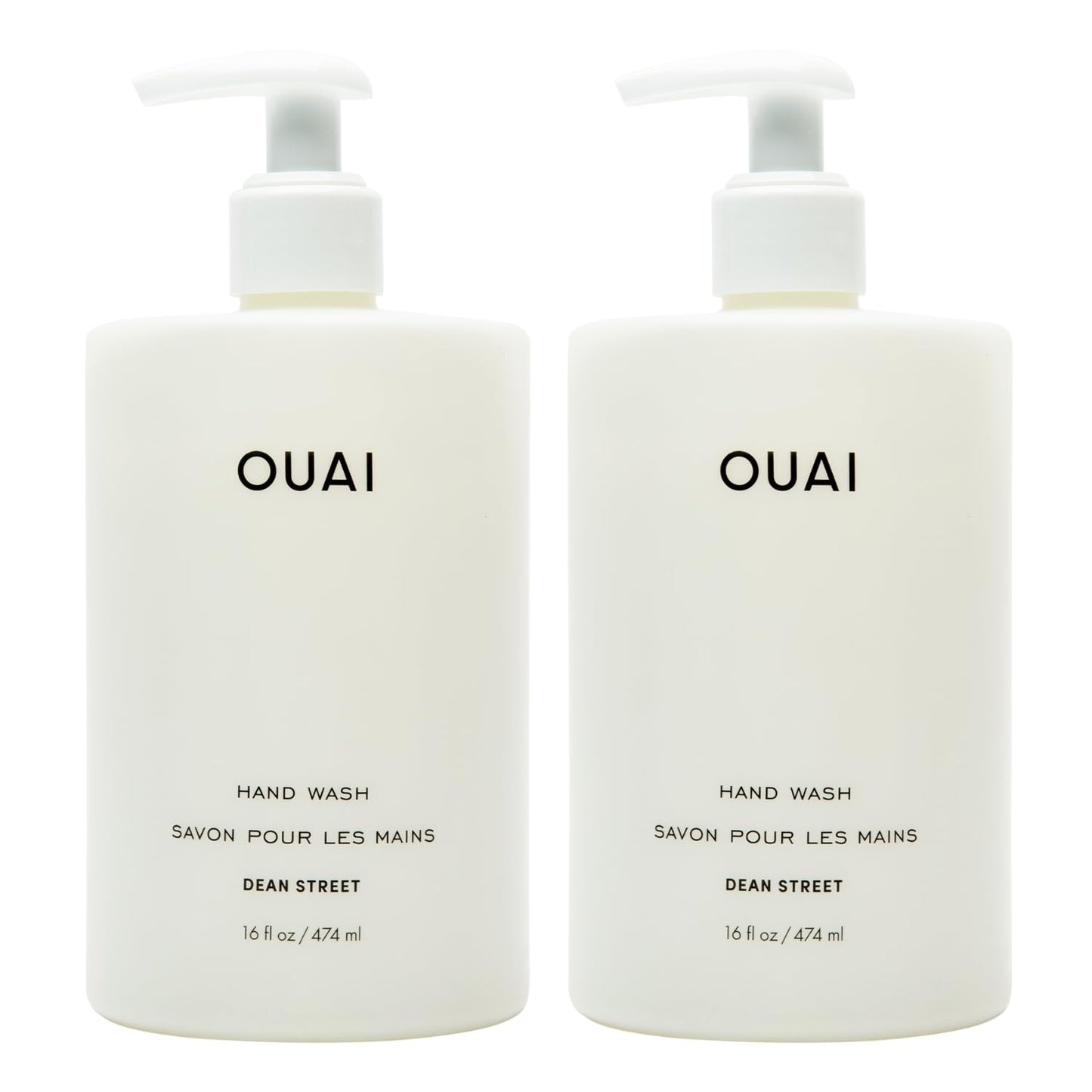 OUAI Hand Wash Full Size, Dean Street - Liquid Hand Soap with Jojoba, Avocado, & Rose Hip Oil for Replenished Skin - Gentle Exfoliating Kitchen & Bathroom Soap - (2 Pack, 16 Fl Oz Each)-FemmiqueWomen