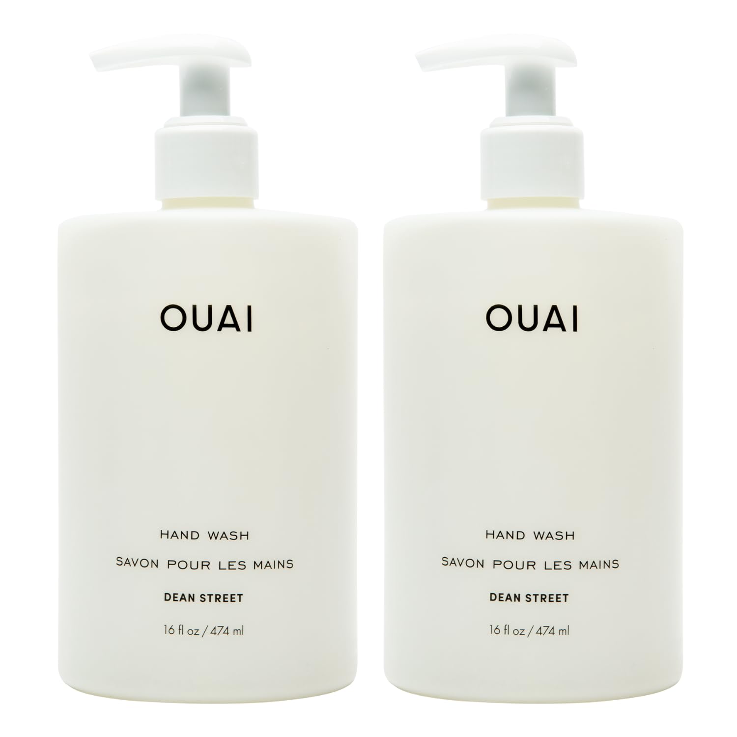 OUAI Hand Wash Full Size, Dean Street - Liquid Hand Soap with Jojoba, Avocado, & Rose Hip Oil for Replenished Skin - Gentle Exfoliating Kitchen & Bathroom Soap - (2 Pack, 16 Fl Oz Each)-FemmiqueWomen