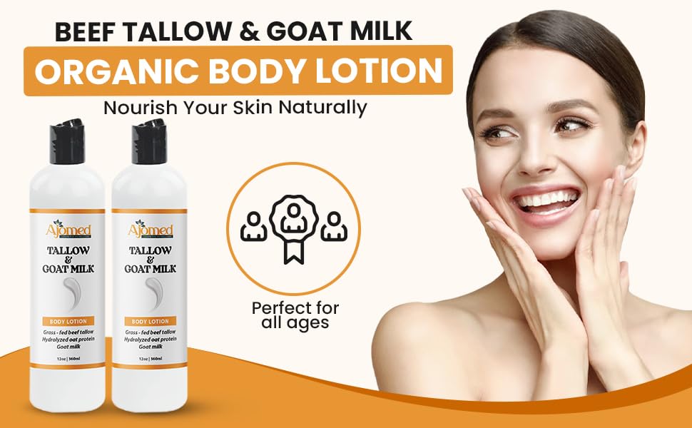 Grass Fed Beef Tallow & Goat Milk Body Lotion for Sensitive Skin, Organic Tallow Lotion - Soothes Dry Patches, Goat Milk Moisturizer - Handmade Tallow Body Lotion (Oatmeal & Honey, 8 Oz)-FemmiqueWomen