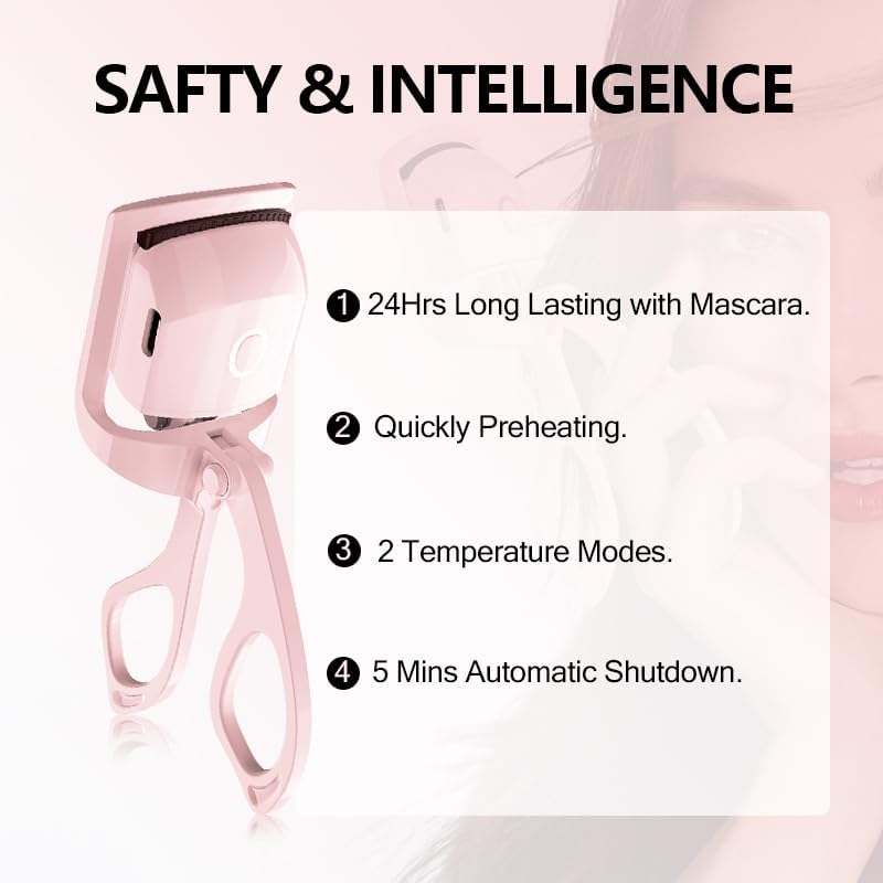 Heated Eyelash Curler with USB,Fast Heat up & 24H Long-Lasting,Rechargeable Electric Lash Curlers,Temperature Control,Safe Anti-Burn Quick Natural Curling Eye Lashes,White-FemmiqueWomen